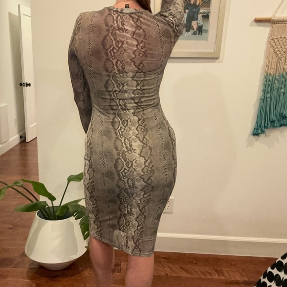 Bodycon, snakeskin print long sleeve dress. Sheer with slip attached - Picture 2 of 5